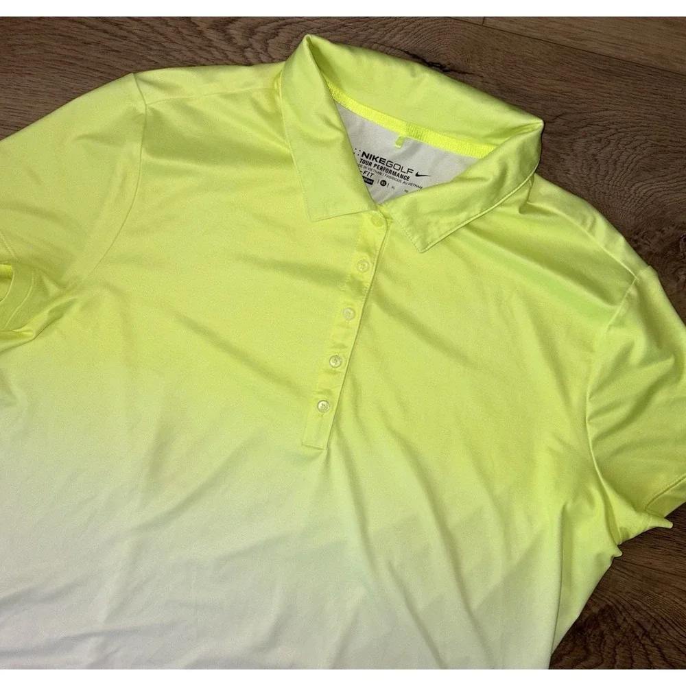 Nike Golf Tour Performance Women's Polo XL Dri Fit Ombré Neon Yellow White